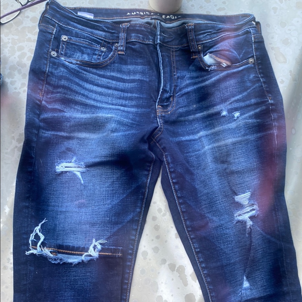 American Eagle Outfitters Blue Skinny Jeans with Distressing